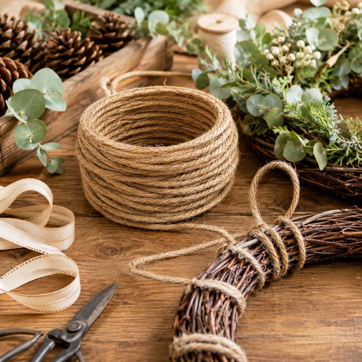 SVKN 32 Ft Wired Jute Twine, Bendable Wired Twine for Wreaths and DIY image 4