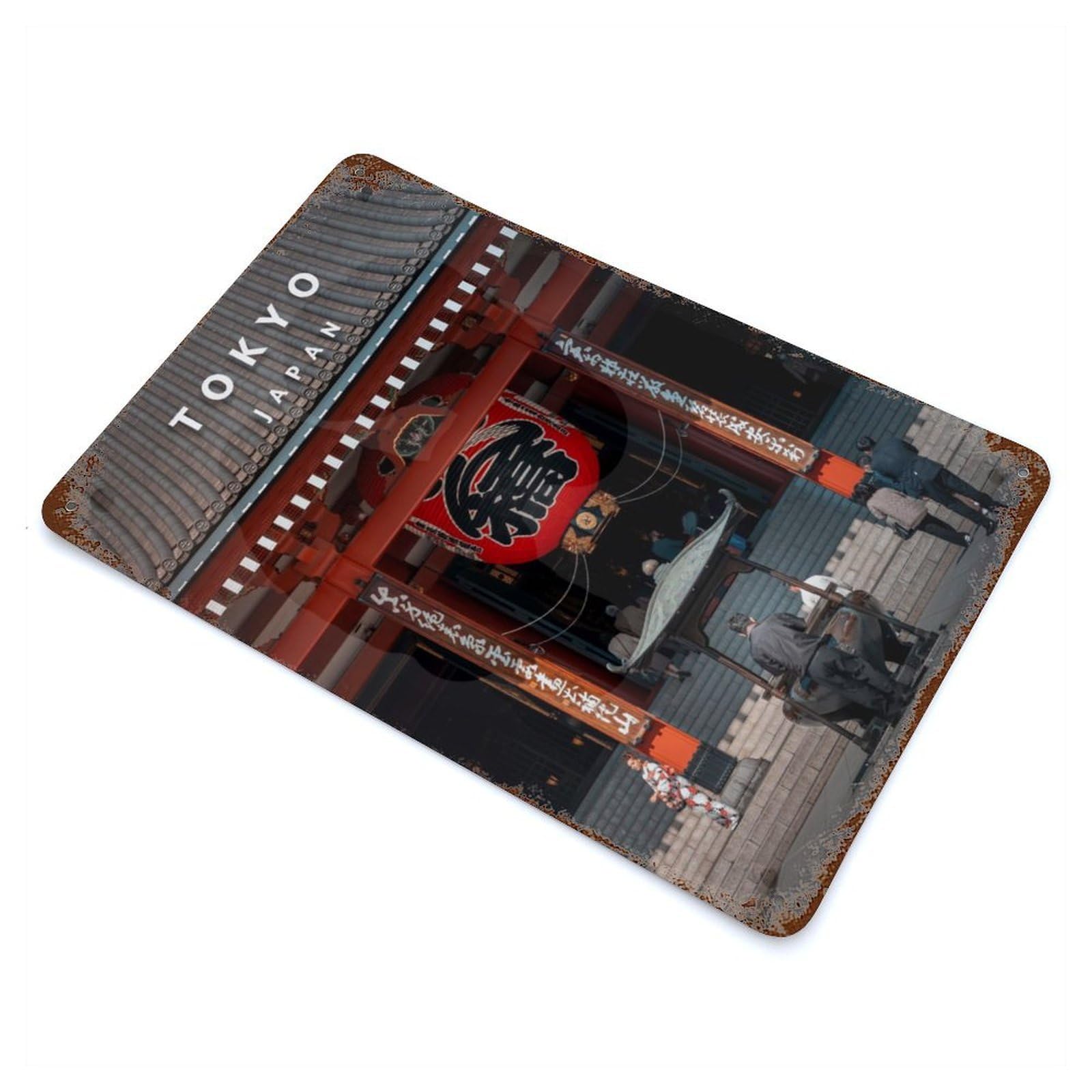 Tokyo Asakusa Pray Aged Metal Wall Plaque 11.8"x7.9", Farmhouse Wall Decor for Patio, Garden Room And Bar Decor