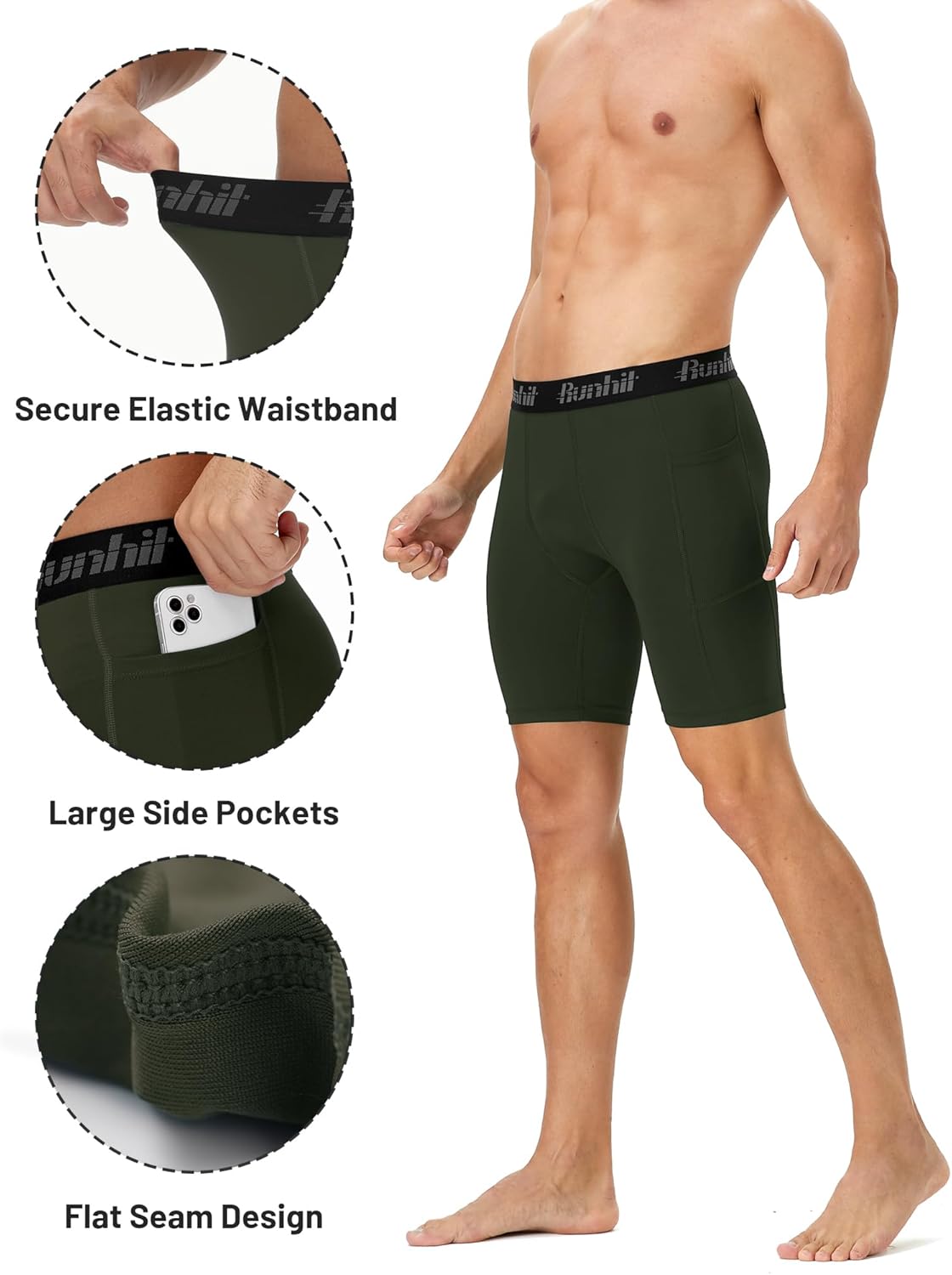 Runhit 2 Pack Mens Compression Shorts with Pocket, Spandex Athletic Workout Shorts, Performance Underwear for Running - Image 3
