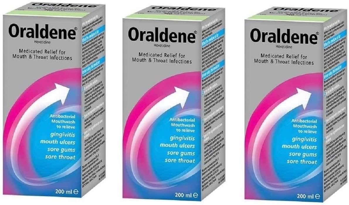 Oraldene Hexetidine Antibacterial Mouthwash, 3 Pack, 200 ml Amazon.co