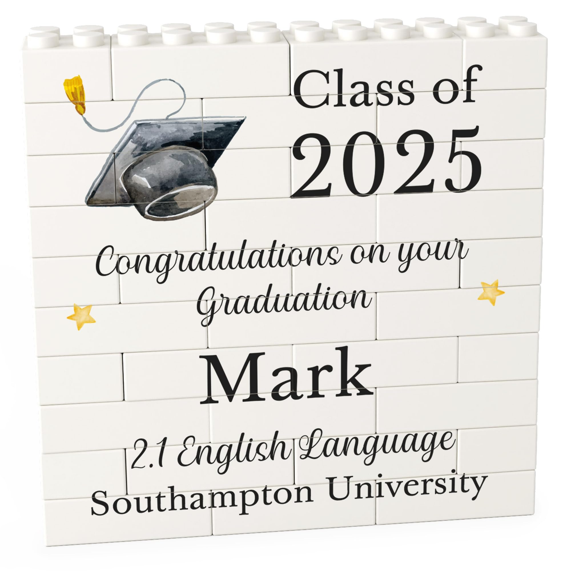 Beecreative Personalised Graduation Gifts For Him 2025 - Custom Building Block Puzzle Set - Graduation Congratulations Present For Graduate