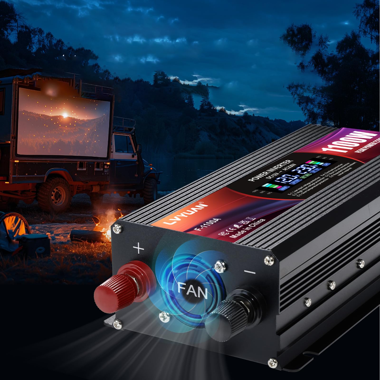 LVYUAN Inversor CC 12V a 220V 230V 1100W/ 2200W Convertidor de Corriente Transformador 2 Puertos USB/enchufes UE