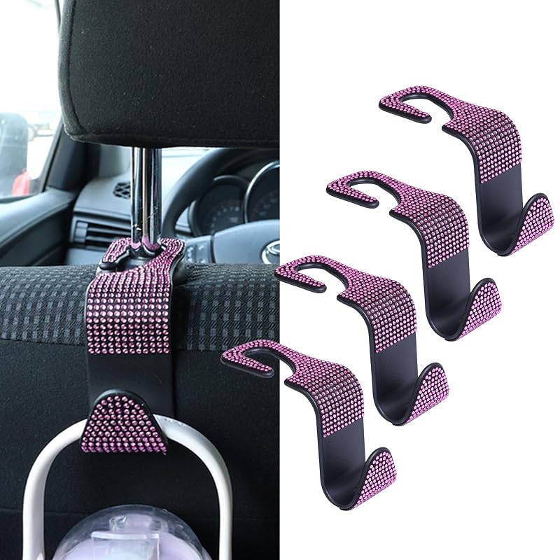 Ganchos para Encosto de Banco Automotivo Vioziis com Detalhes de Strass Rosa Kit com 4