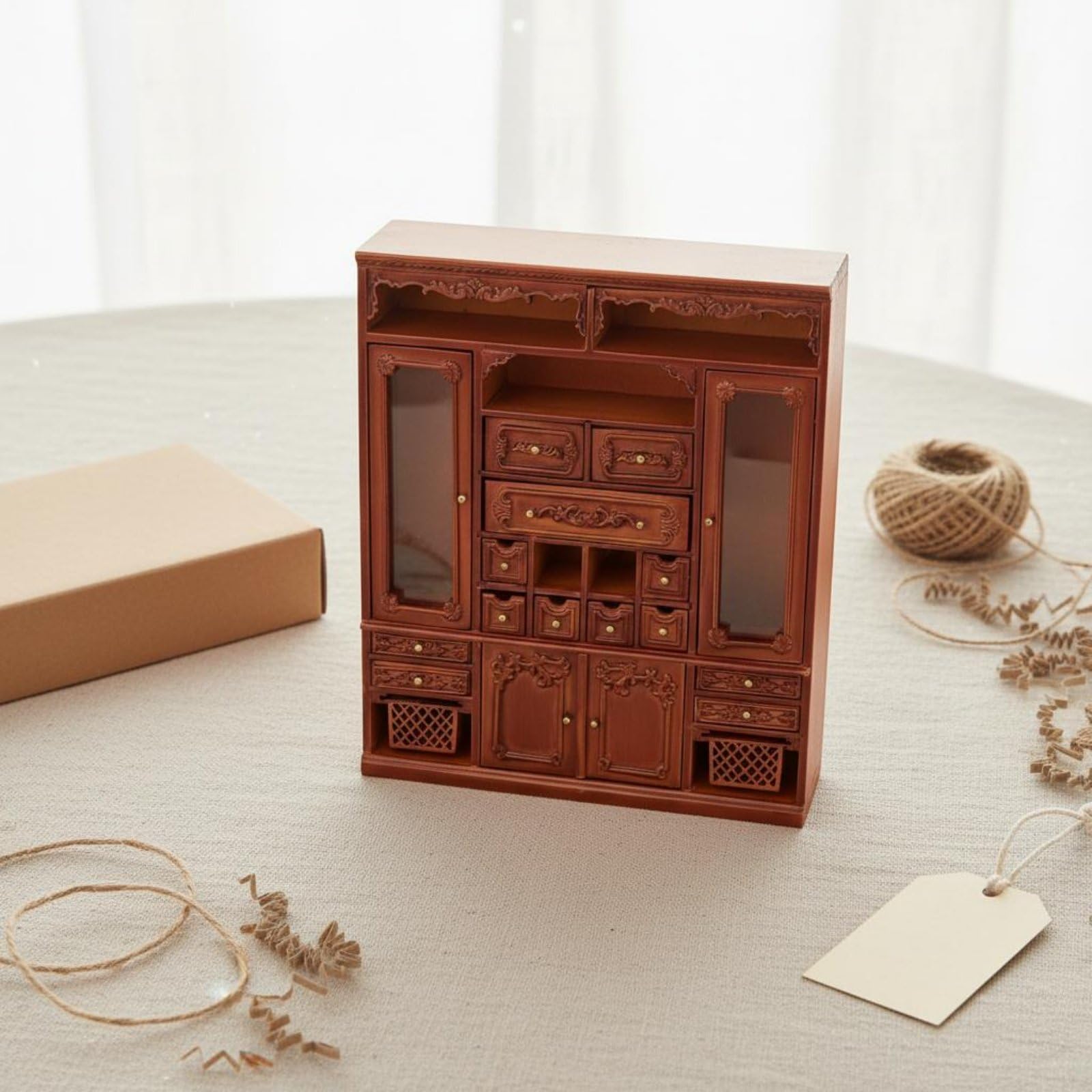 Mini Armadio Miniatura Armadietto Modello Casa Delle Bambole in Legno con Sportelli E Cassetti Funzionanti Artigianato Europeo Adatto per Collezionisti Diorami Esposizione Domestica 1 12