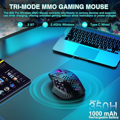 Miniatura 3 de SOLAKAKA SM809 Pro - Mouse para juegos con 9 botones laterales, mouse RGB de 24000 DPI para jugadores, 16 macros programables MMO, color negro