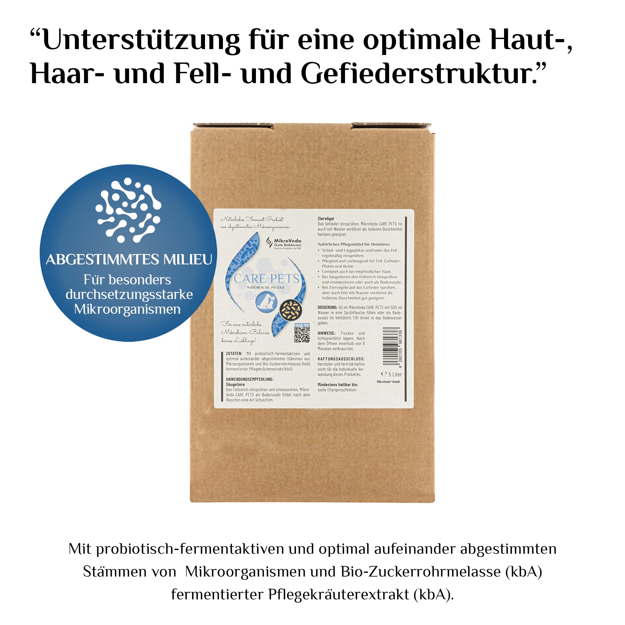 Mikroveda Care Pets 5 Liter Bio Tierpflege, natürliches Pflegemittel Mikroorganismen fermentiert, für Hund Katze und andere Haustiere