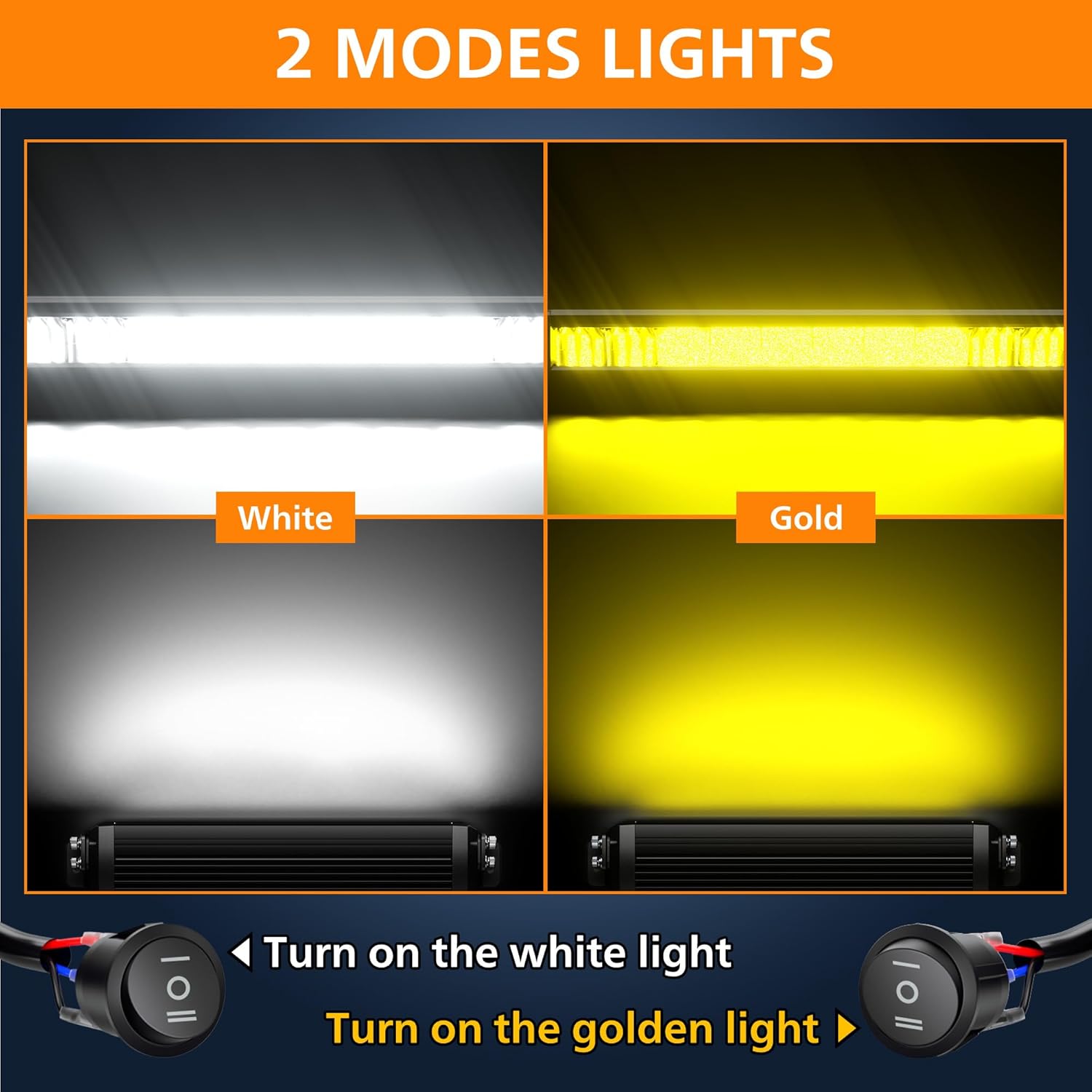 White Amber LED Light Bar 32 Inch Single Row 450W Super Bright Dual Color Slim Spot Flood Combo LED Work Light Driving Fog Lamp with Wiring Harness for Pickup Off Road Truck ATV UTV Boat