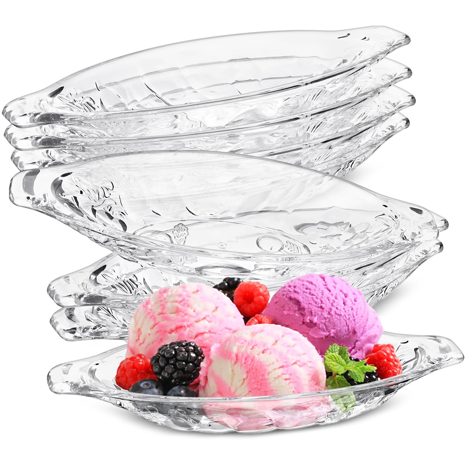 Confezione da 8 piatti a banana per gelato e gelato in acrilico, ciotole trasparenti a forma di banana, perfette per feste, per dessert, cupcake, yogurt, frutta, snack