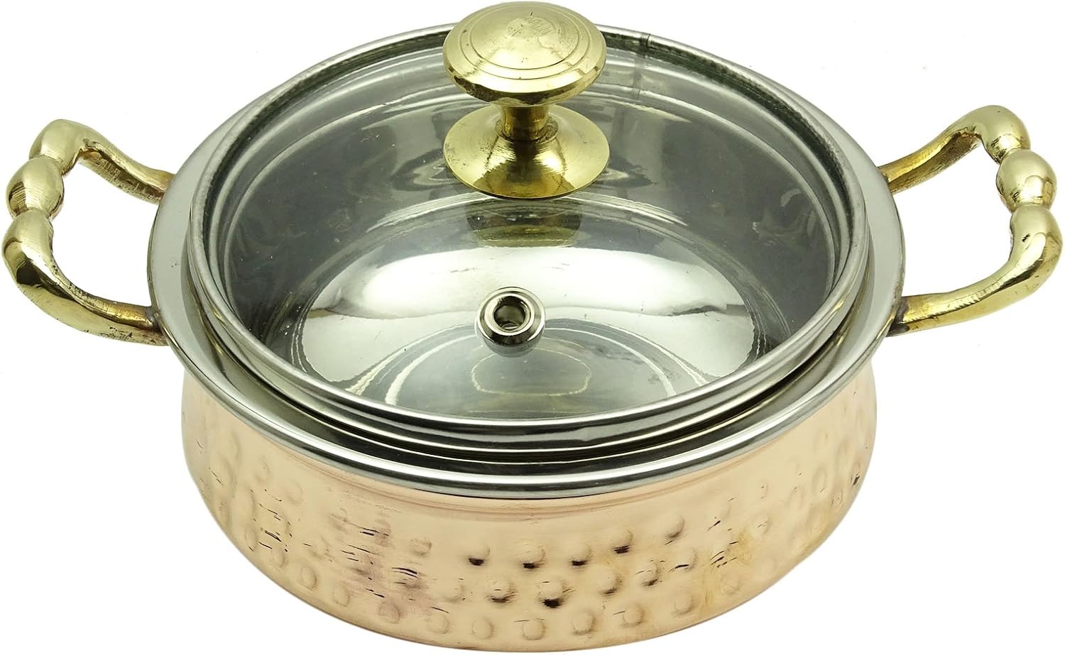 Traditional Hammered Handi Dish Serveware Tableware Kitchenware With Glass LID