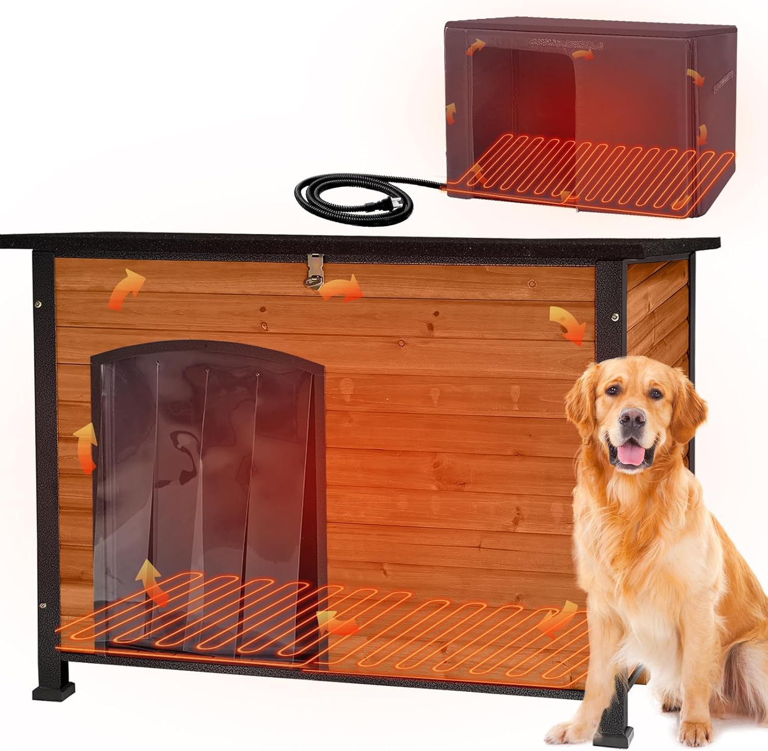 Aivituvin Heated Dog House Outdoor & Indoor Dog Kennel with Insulated Liner & Heating System for Winter Waterproof Large Dog Cage for Small & Medium & Large Dogs,Unique All-Around Iron Frame