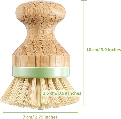 Miniatura 2 de 4 cepillos de madera para platos con soportes, mini cepillo redondo de bambú, cerdas rígidas, cepillos para lavar platos, ollas, sartenes, verduras,