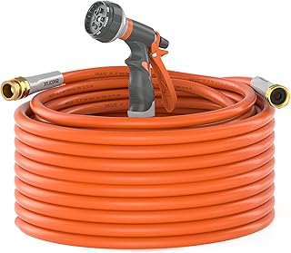 SPECILITE Garden Hose 50 ft x 5/8 in Heavy Duty, Flexible and Lightweight Water Hose with Nozzle, Burst 600 psi, Kink-less...