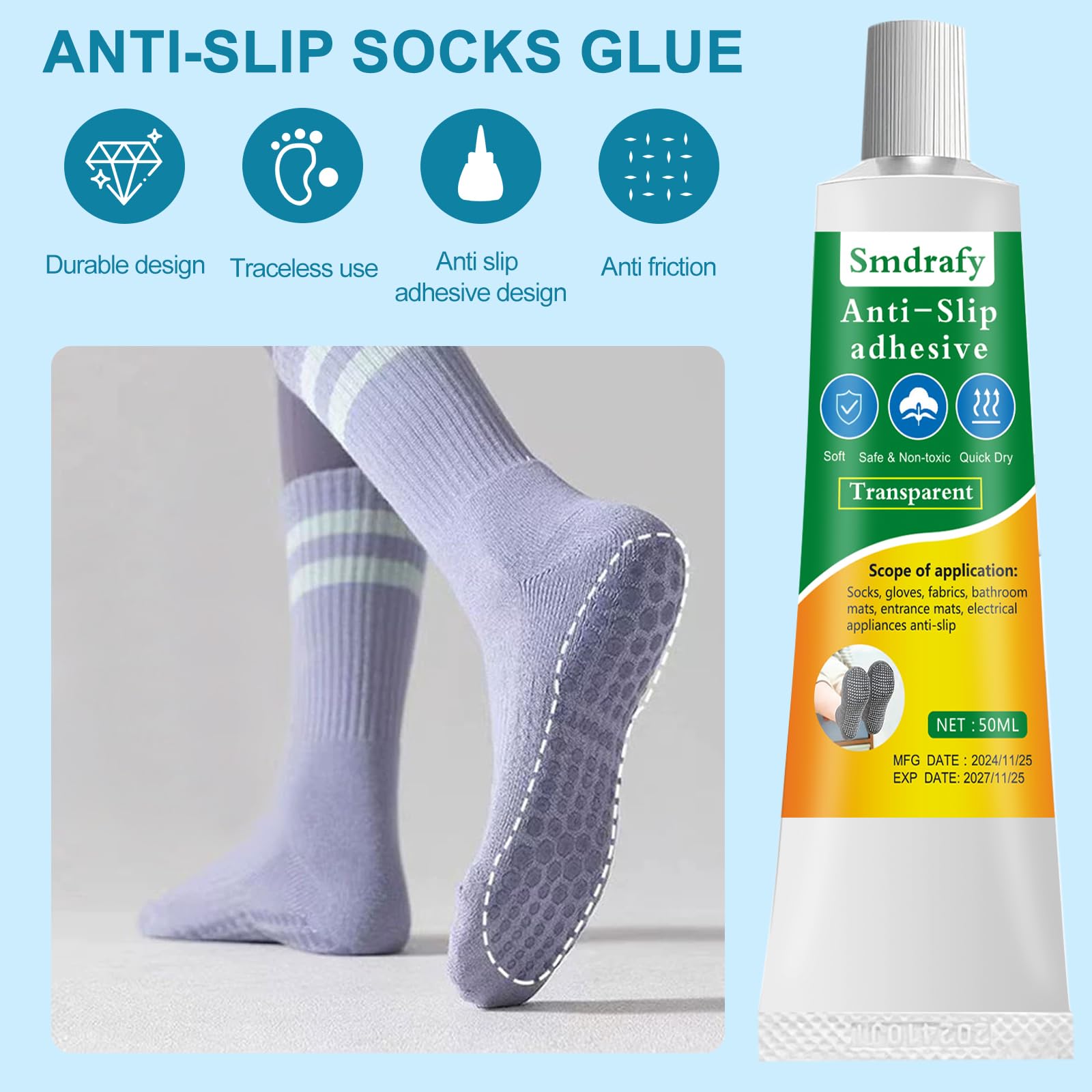 Marabu Sock Stop – Vernice Antiscivolo Per Calze E Tessuti, 90 Ml, Rosso, A Base D'Acqua, Facile Da Usare, Senza Lattice