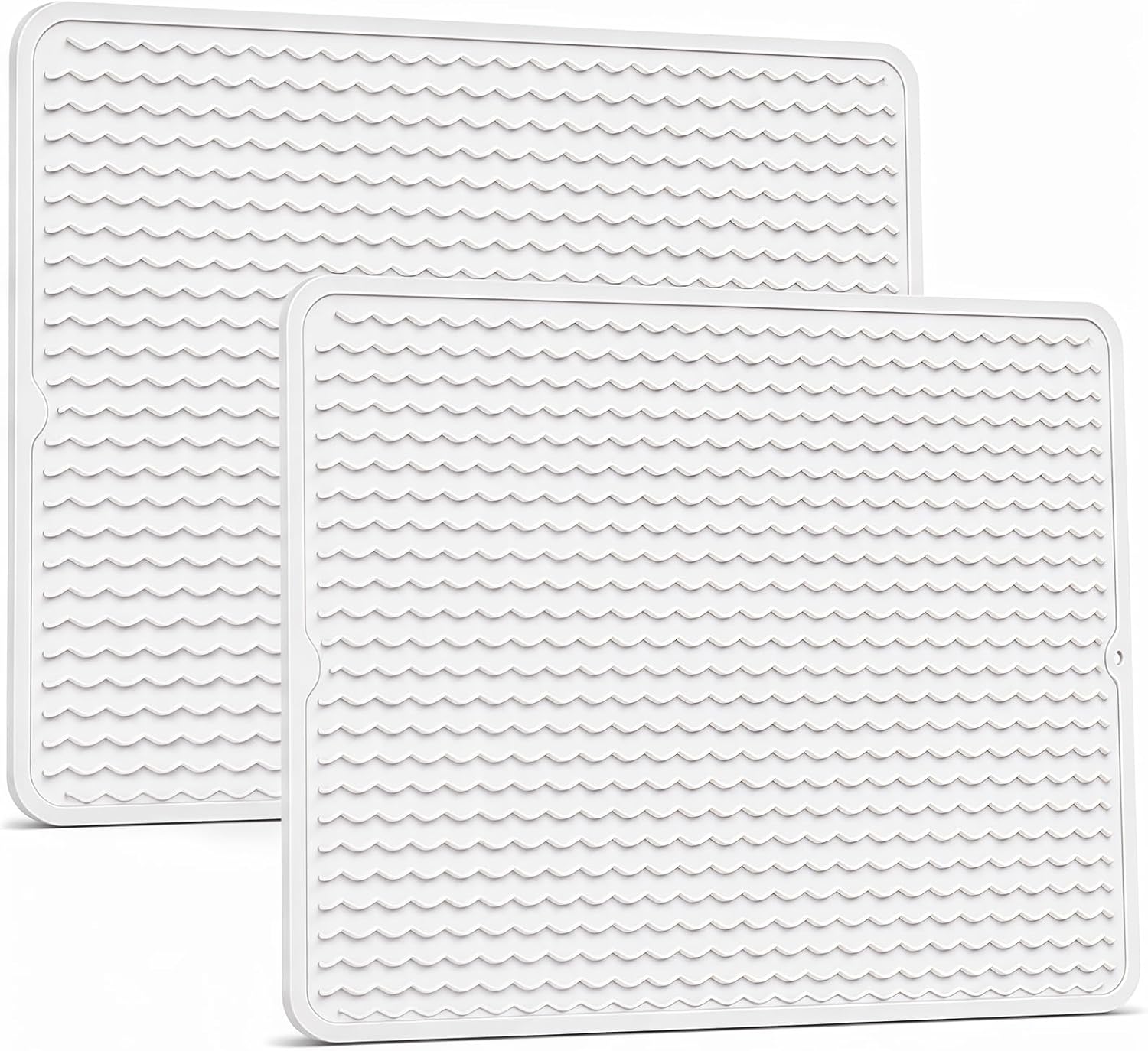 2 Pack Silicone Dish Drying Mat for Kitchen Counter Shower Caddy Rack Waterproof Under Sink Placemats Trivets Coffee Bar Accessories Fridge Organizer Must Haves Extra Large 24"x18" White