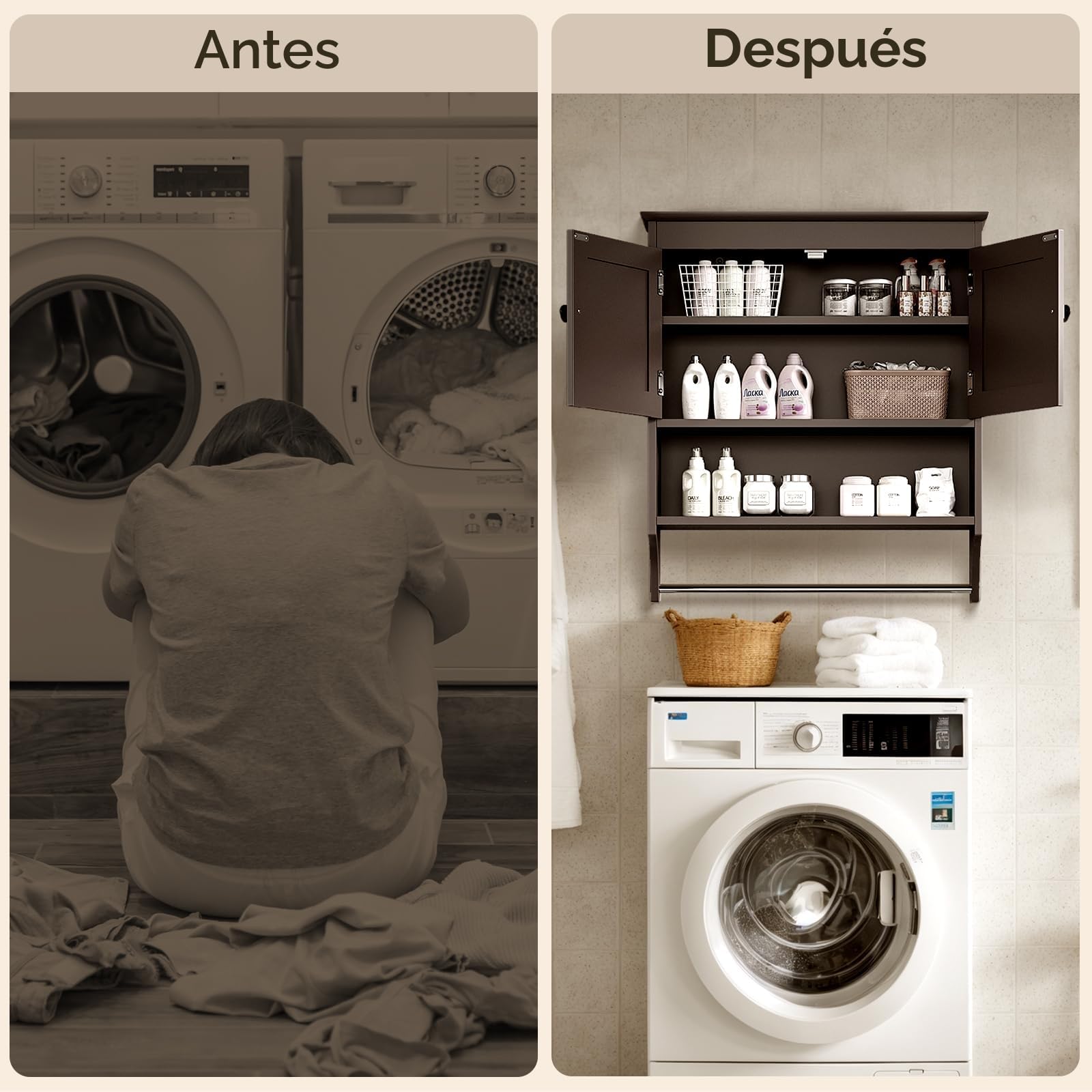 Bealife Mueble de baño suspendido, Armario Doble suspendido, Ahorra Espacio, Armario de Pared con 2 Puertas Estante Ajustable, Barra para Toallas, 19.8 x 60.5 x 69.8 cm, Blanco (marrón Oscuro)
