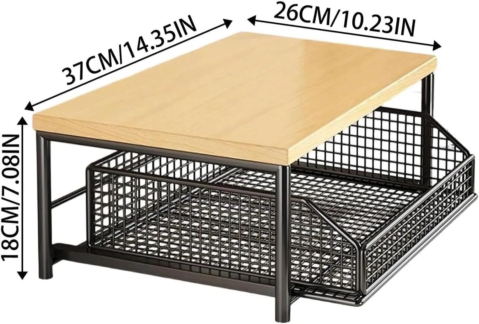 Kaktus Design stojak kuchenny do kuchenki mikrofalowej oszczędzający miejsce czarne drewno i metal z przesuwnym drążkiem i koszem idealny do narożników kawowych i małych blatów kuchennych