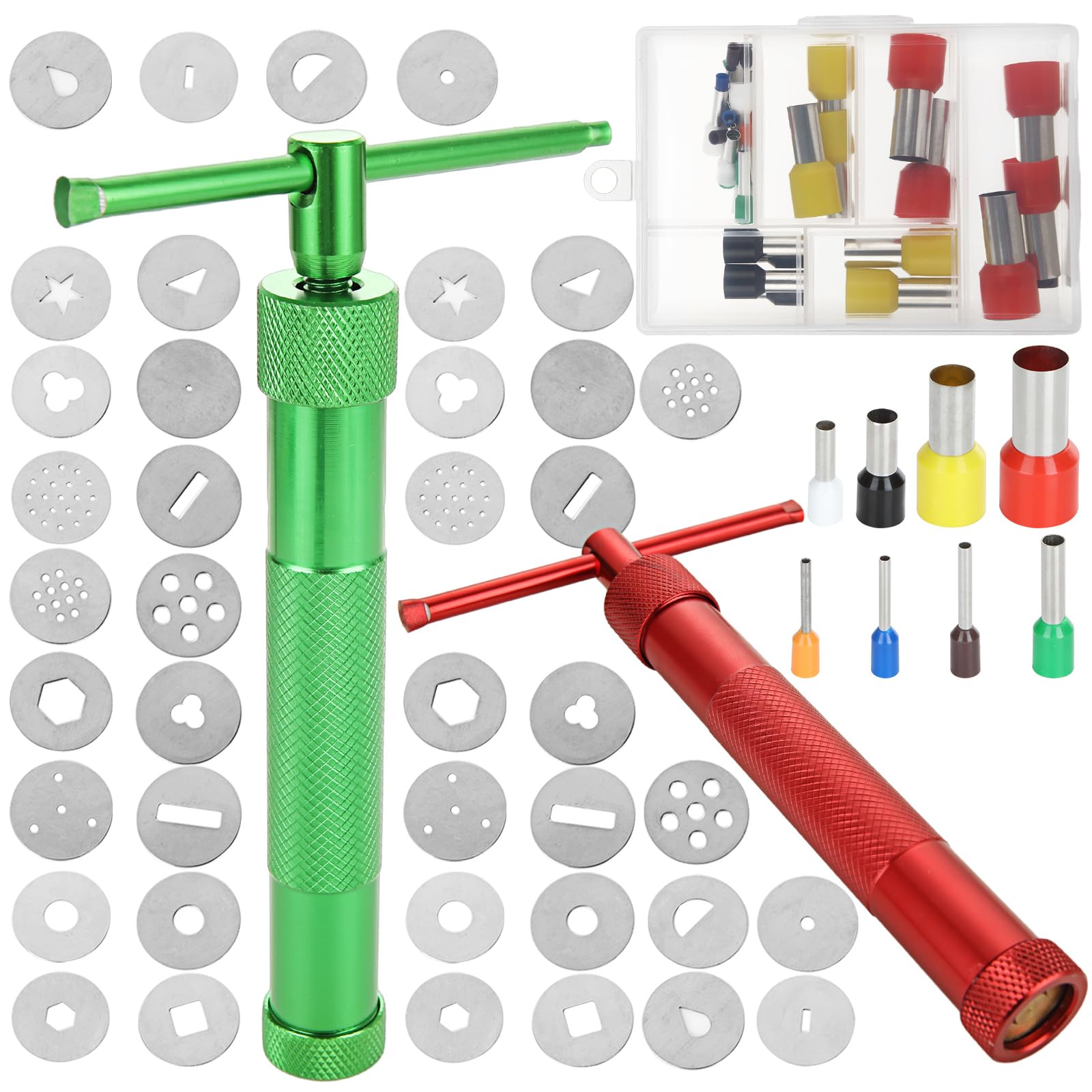 FVIEXE 2PCS Clay Extruder Tool, Polymer Clay Extruder Kit with 40 Extruder Discs and 40 Clay Cutters, Sugar Paste Fondant Extruder Tool Gun Cake Fondant Decorating Tool Set for Making Craft Border