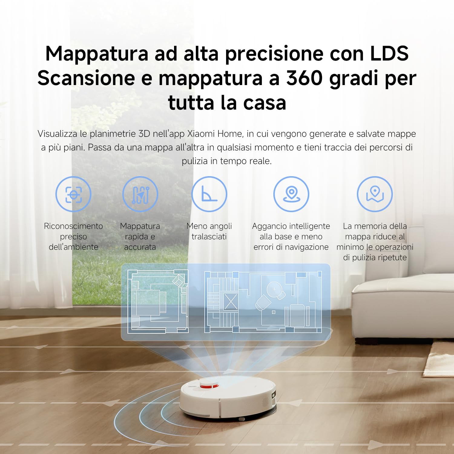 XIAOMI Robot Vacuum H40, Aspirapolvere e Lavapavimenti all-in-one, Potenza di Aspirazione 10.000Pa, Mappatura ad alta precisione con LDS, Ideale per Tappeti a Pelo Corto e Pavimenti Duri