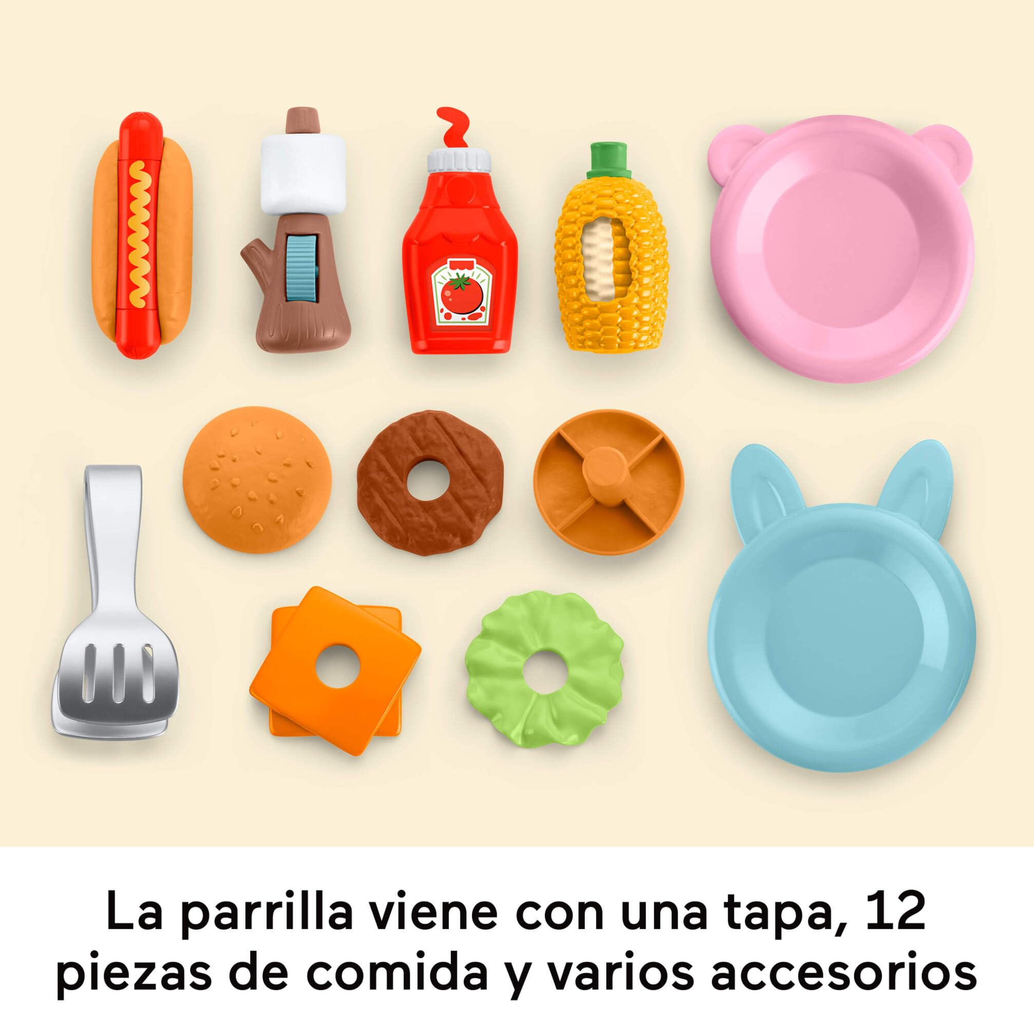 Fisher-Price Barbacoa de Actividades del Bosque de la Amistad Juguete para niños pequeños, Conjunto de 14 Piezas con temática de Comida para Juego de imitación, a Partir de 2 años, JLB82