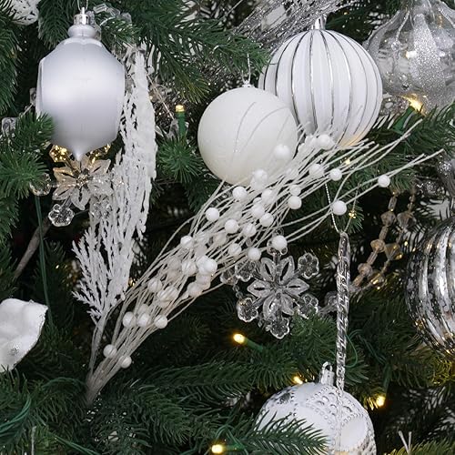 Miniatura 5 de SLK - Paquete de 16 adornos de tallo de bayas artificiales con purpurina, ramitas decorativas de Navidad, púas, ramas para árbol, corona, jarrón