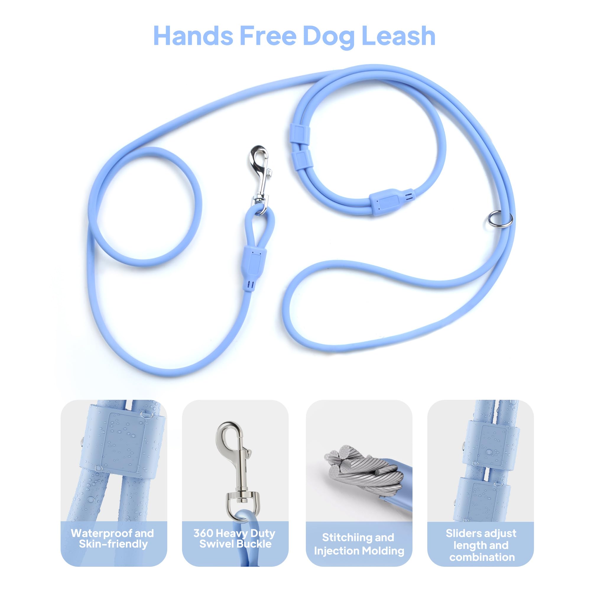 PetiFine Correa de perro manos libres, correa cruzada para pasear al perro, correa multifuncional impermeable de 8 pies para nadar, correr, entrenar (S, azul)