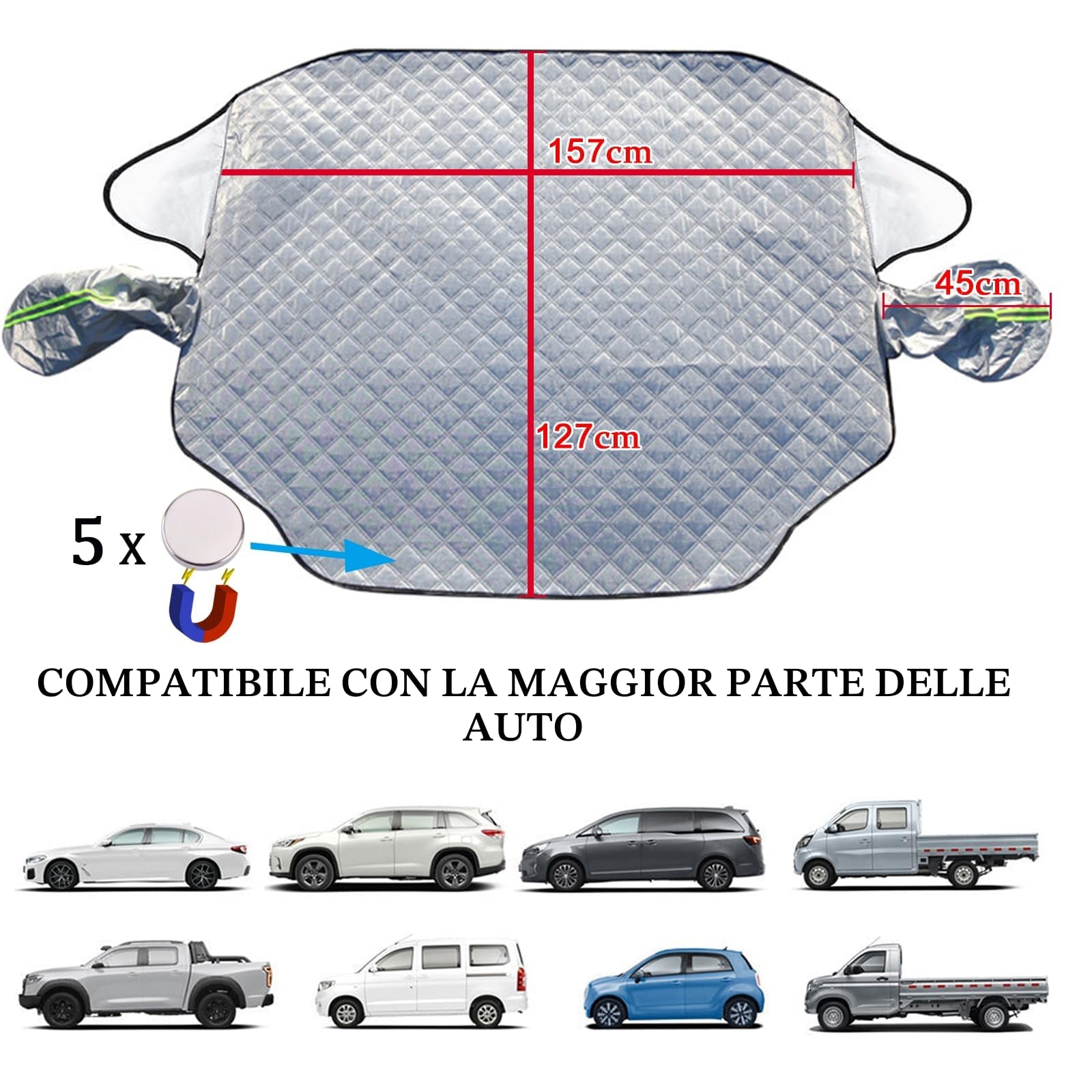 Copri Parabrezza Antighiaccio Magnetico 199x127cm Protezione Antigelo Grandine per Auto