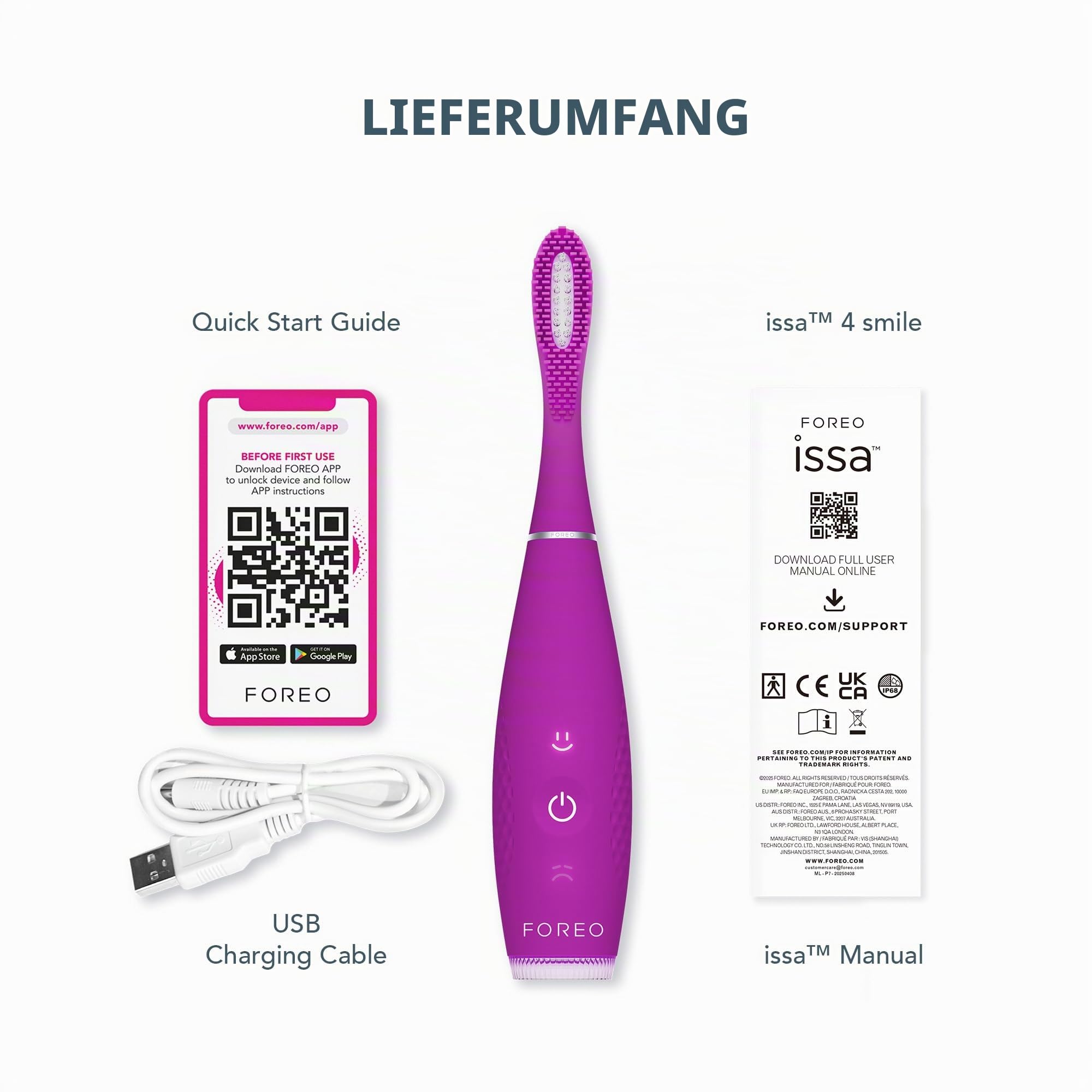 FOREO ISSA 4 Smile – Kompakte Schallzahnbürste für jedes Alter, Violett | Elektrische Zahnbürste, Schallzahnbürste, Weiche Borsten, Zahnfleischpflege, Zungenreiniger, Reisezahnbürste, Aufladbar