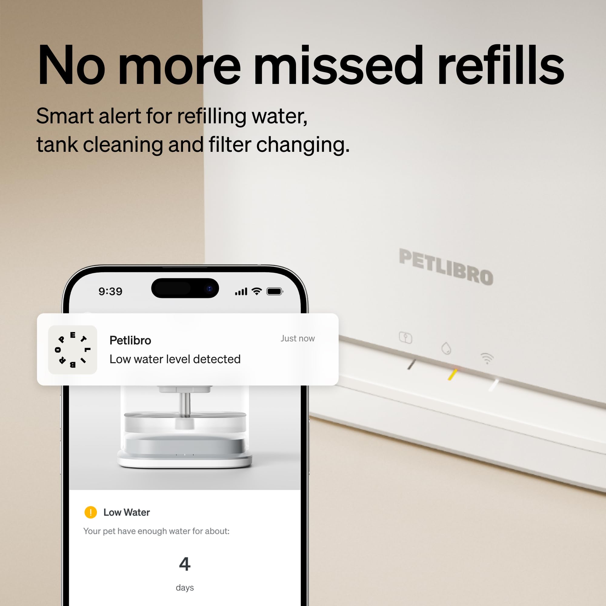 PETLIBRO - Fuente de Agua silenciosa para Perros, Bandeja de Acero Inoxidable, Fuente de Agua Inteligente para Mascotas para Perros en el Interior con monitoreo de Aplicaciones, Bandeja de Agua 3L