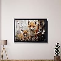 Vista 2 de Fox Mother Cub Print, In The Style Of Stencil,Based, Kids Wall Art, Kids Wall Art Display, Mom And Baby Animal Art Print, Canvas Prints, Art Print