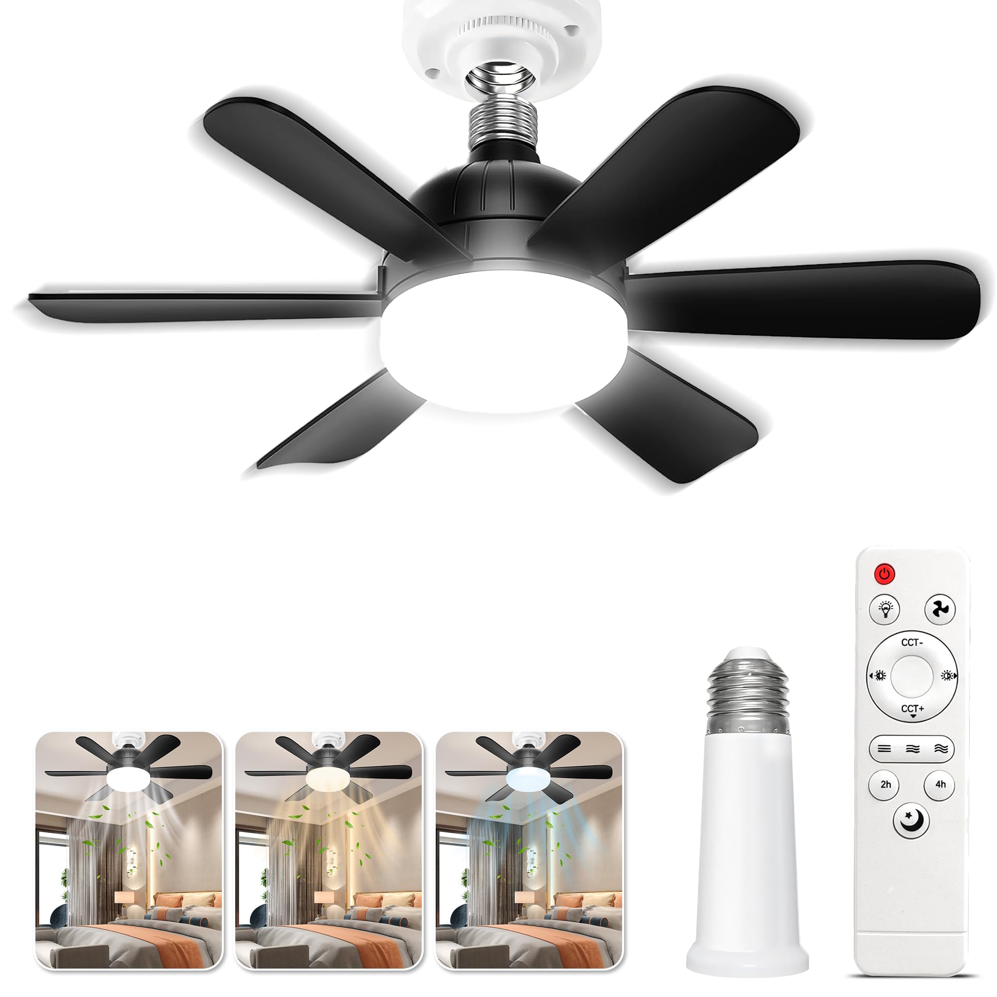 Luz de Ventilador de Techo, E27 Ventilador de Techo con 6 Palas, Control Remoto y 52 LEDS, 3 Velocidades Viento,3000-6500k Y 9 Niveles De Brillo, Ventiladors De Lampara Para Salón, Dormitorio, Estudio