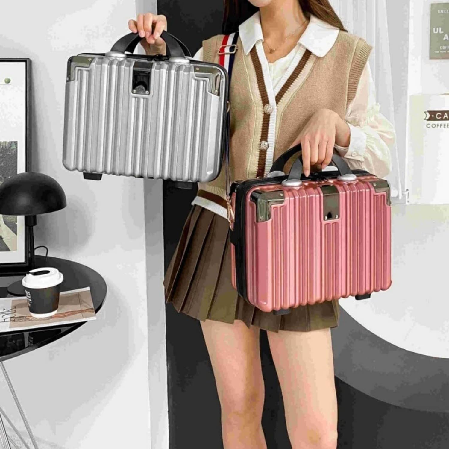 [Ctkp] ミニ 、化粧品ケース、14インチ持ち運び可能な 、ミニハンドバッグ、多機能携帯用化粧品ケース 、旅行、外出、ショルダー