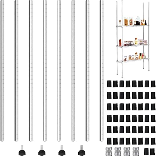 Miniatura 10 de Juego de 4 postes de estantería de alambre resistentes de alambre cromado para estanterías de estanterías comerciales con 50 clips de estante de