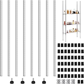 Thyle Set of 8 Wire Shelving Poles Heavy Duty Chrome Wire Shelf Shelving Posts Commercial Wire Shelving Parts with 50 Pcs Wire Shelf Clips for 1" Post Shelving Rack Accessories Replacement (74")