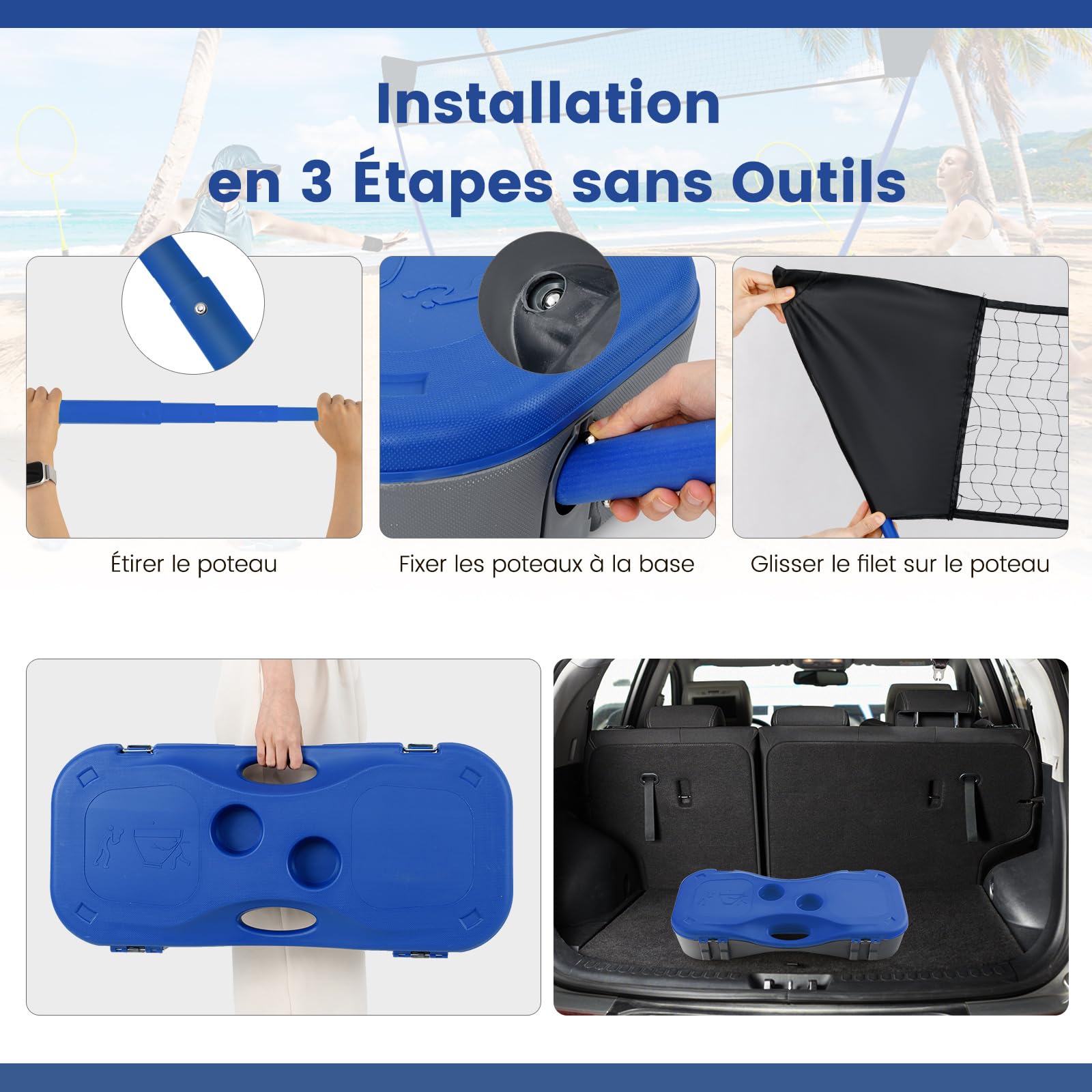 GOPLUS Set de Filet Badminton Portable avec 2 Raquettes de Badminton, Ensemble de Badminton avec et 2 Volants pour Jardin, Plage, Jeux de Balle, Sports d'équipe, 270 x 33,5 x 160cm