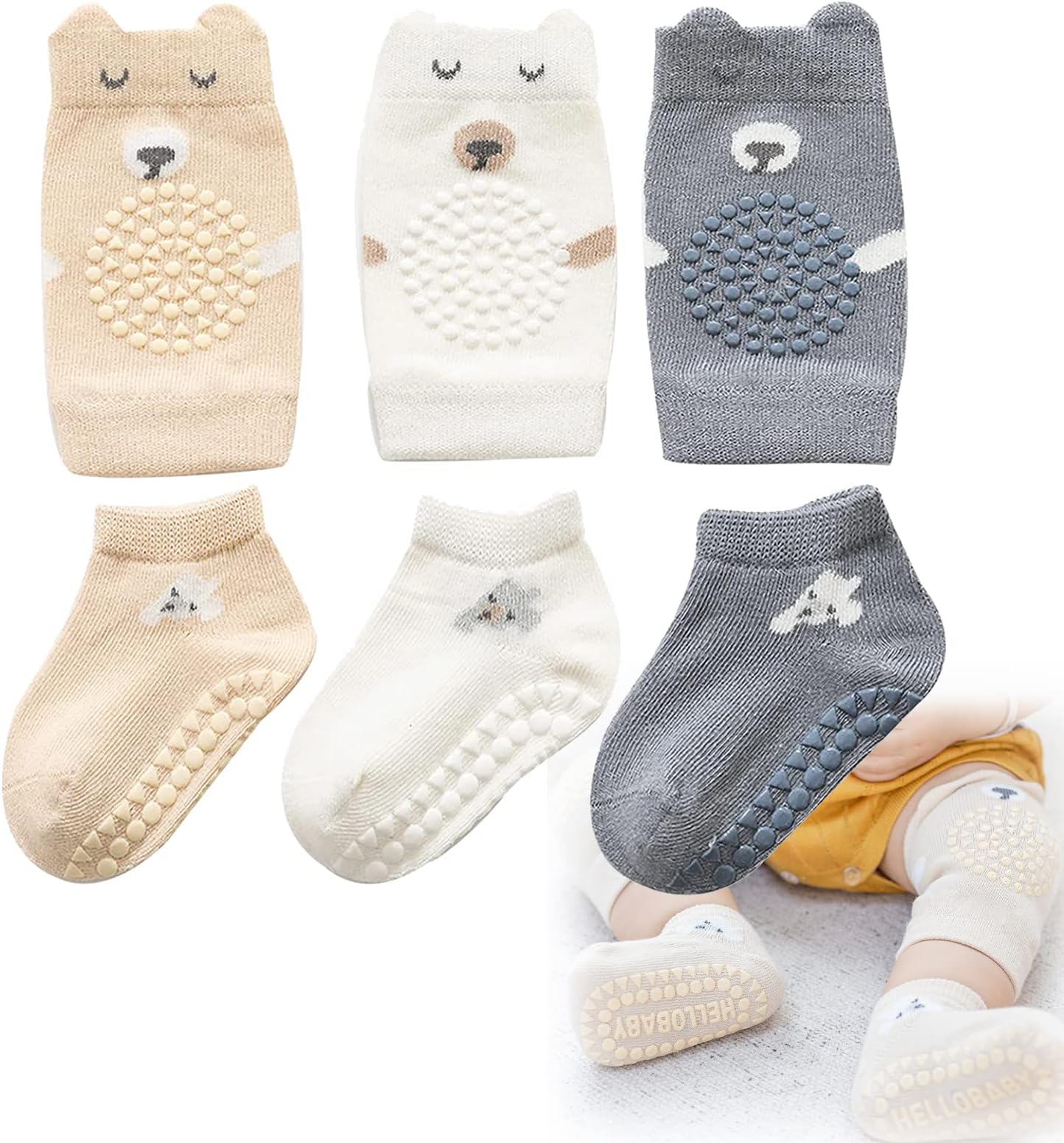 Toddler Baby Non Slip Socks, Azonee 5 Pairs Anti Slip Cozy Kids Socks for 1-3 years old Toddler Little Kids