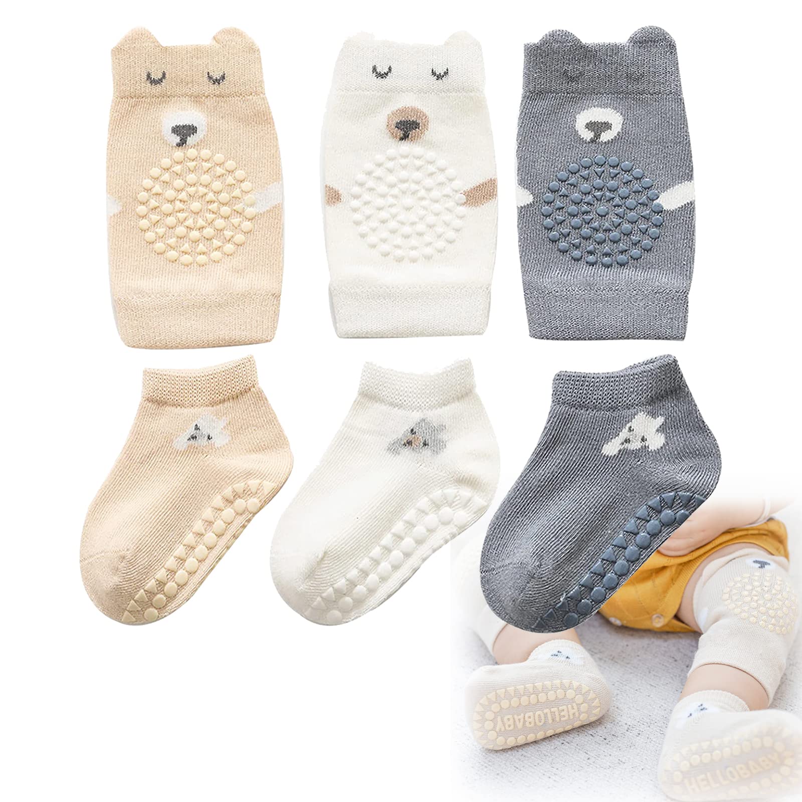 AzoneeToddler Baby Non Slip Socks, Azonee 5 Pairs Anti Slip Cozy Kids Socks for 1-3 years old Toddler Little Kids