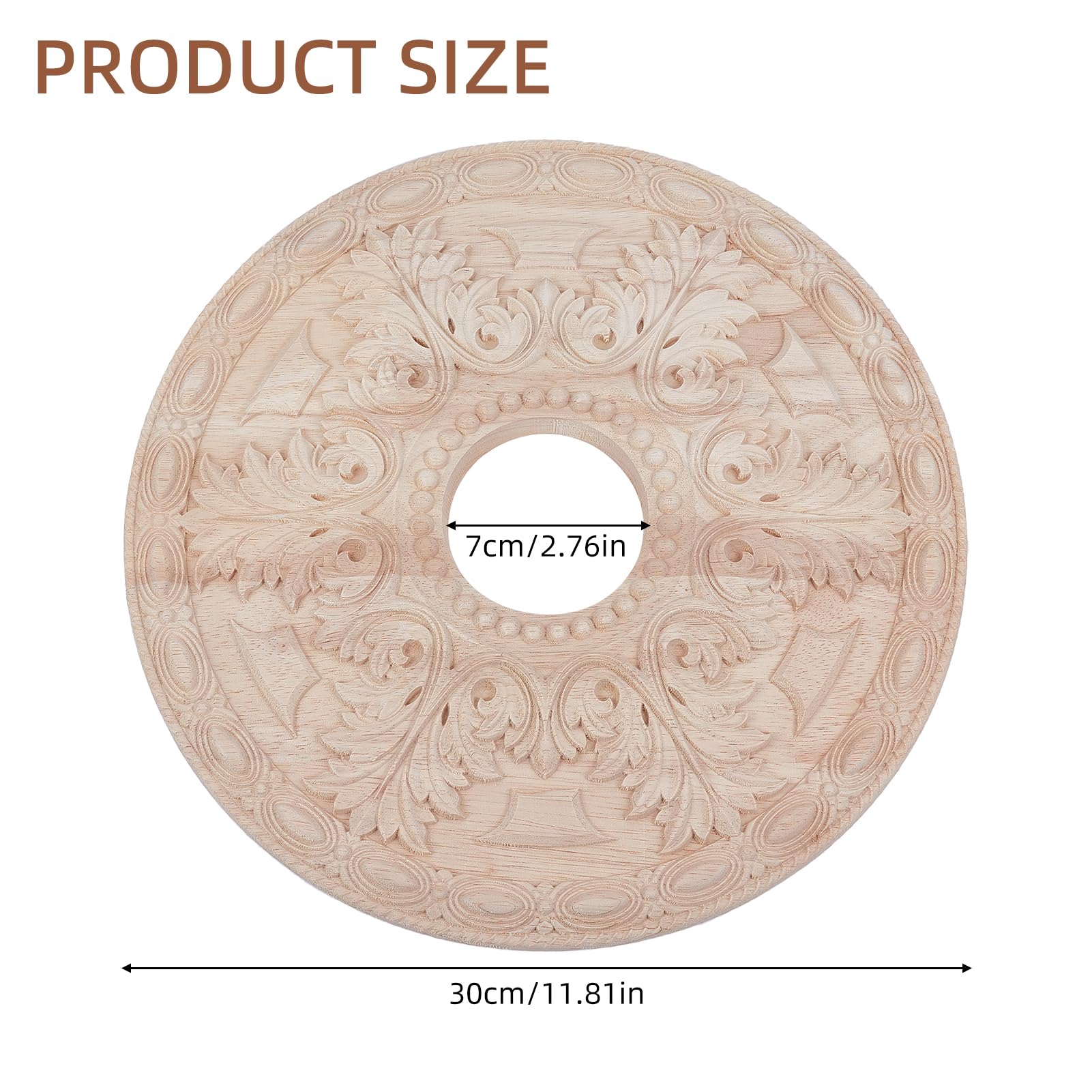 NICENEEDED Holz-Deckenzauber Medaillon, 2.76" ID x 11.81" OD | Zierring Deckenmedaillon für Heimbeleuchtung, geschnitztes traditionelles Deckenornament für Lampen und Deckenventilatoren