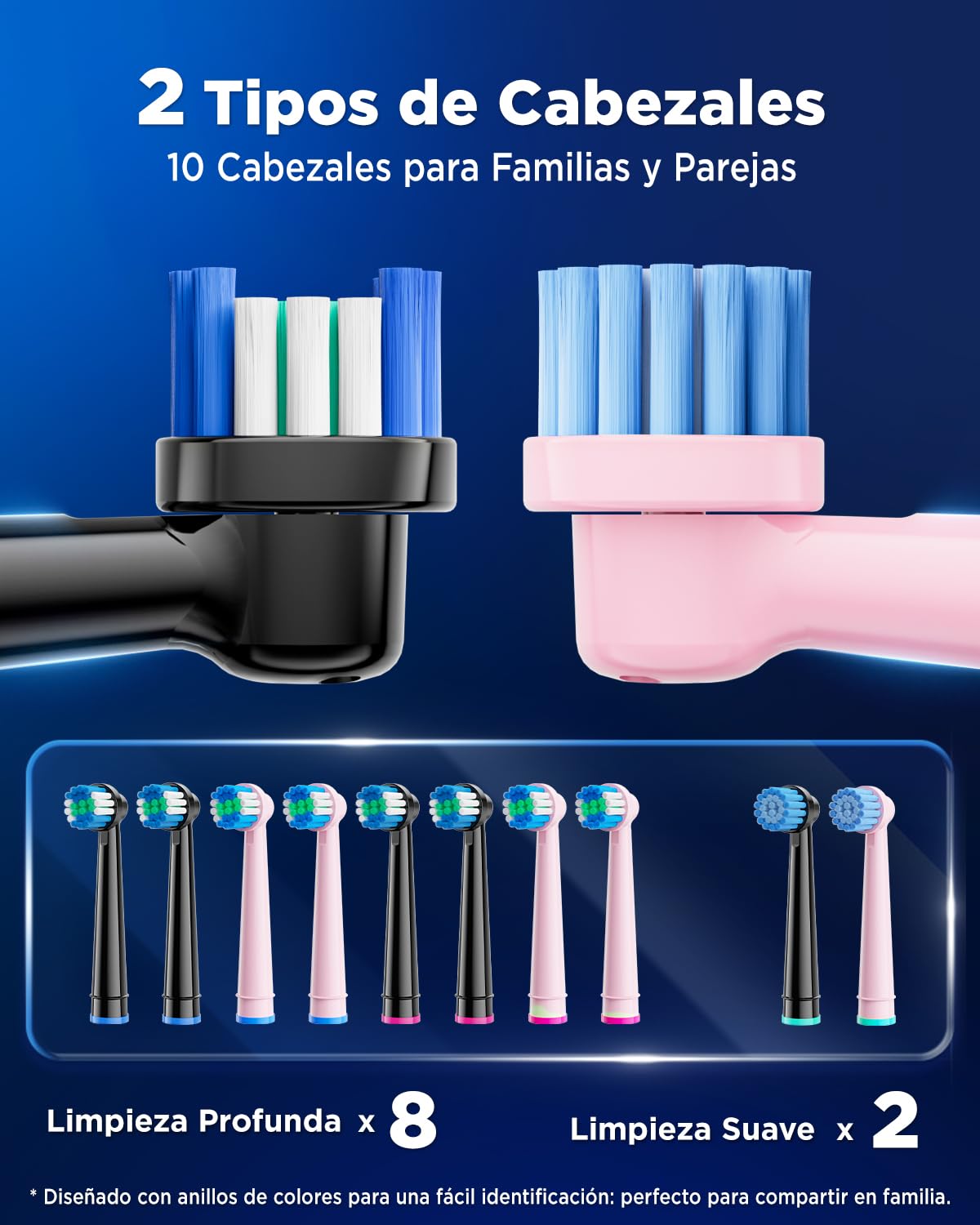 Cepillo de Dientes Eléctrico de Rotación para Adultos y Infantil - Cepillo Eléctrico 3 Intensidades, 5 Modos, 10 Cabezales, IPX7 Impermeable, Cepillo Dientes Electrico Viaje, Negro y Rosa