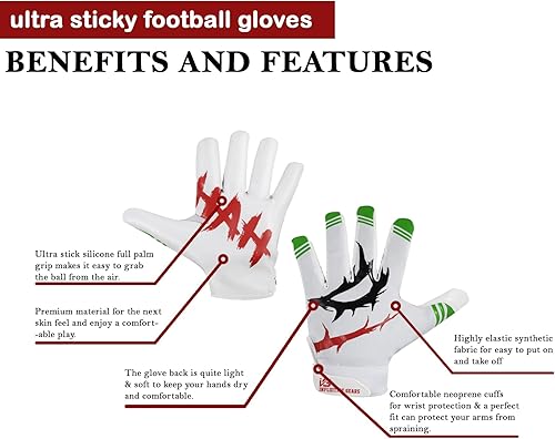 Miniatura 2 de Youth Football Gloves American Wide Receiver Football Gloves for Adult Men Women and Boys with Super Sticky Silicone Grip Palms Ultimate Performance