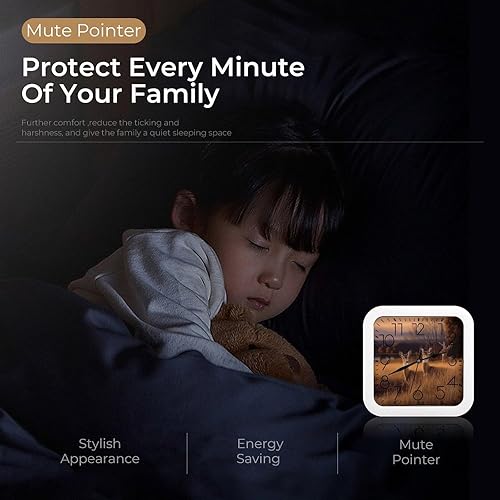 Miniatura 3 de 10" Square Modern Wall Clock,Nature Wild Animal Deers Print Kitchen Clocks Wall Battery Operated,Silent Non Ticking Unique Funny Cute Wall Clock for