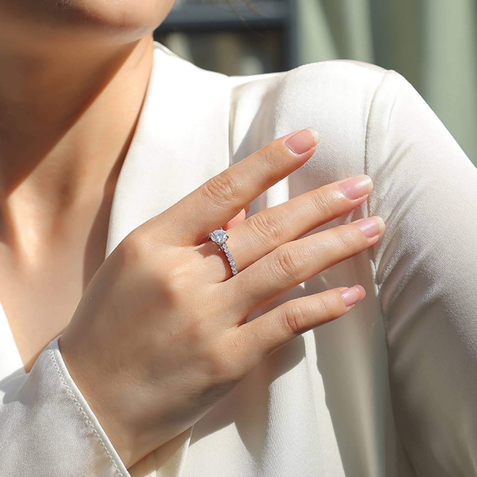 Ringe Frauen für mittelfinger, Verlobungsringe Eleganter Dünner Ring mit 1 Karat Rundem Moissanit Silber Platin Größe 53 (16.9)