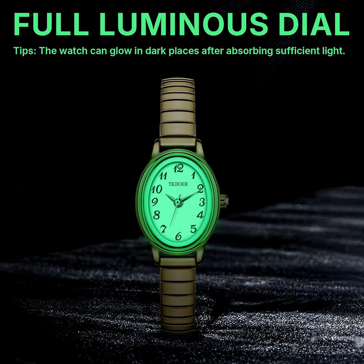 TKIIOER Small Gold Watches for Women, Easy to Read Dial Ladies Analog Watch, Oval Case, Stainless Steel Expansion Band, Waterproof Watch - Image 5