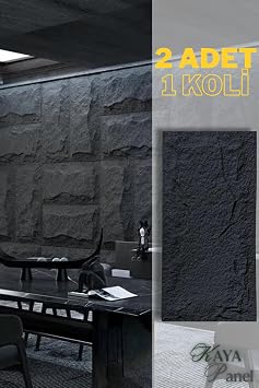 Kaya Görünümlü Duvar Paneli, 120x60 cm, Dekoratif Taş Doku (Siyah)
