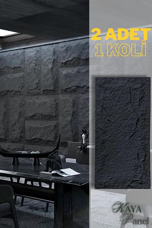 Kaya Görünümlü Duvar Paneli, 120x60 cm, Dekoratif Taş Doku (Siyah)
