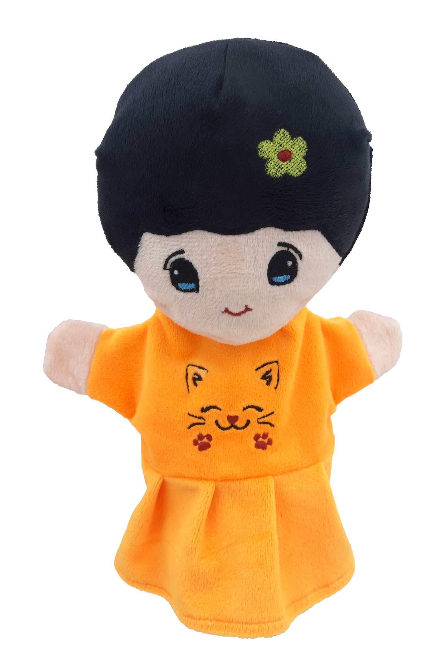 Girl (Orange) Family Hand Puppets for Kids - Educational Storytelling Interactive Plush Hand Puppet Set for Learning (10 inch) New Edition (Orange Girl)