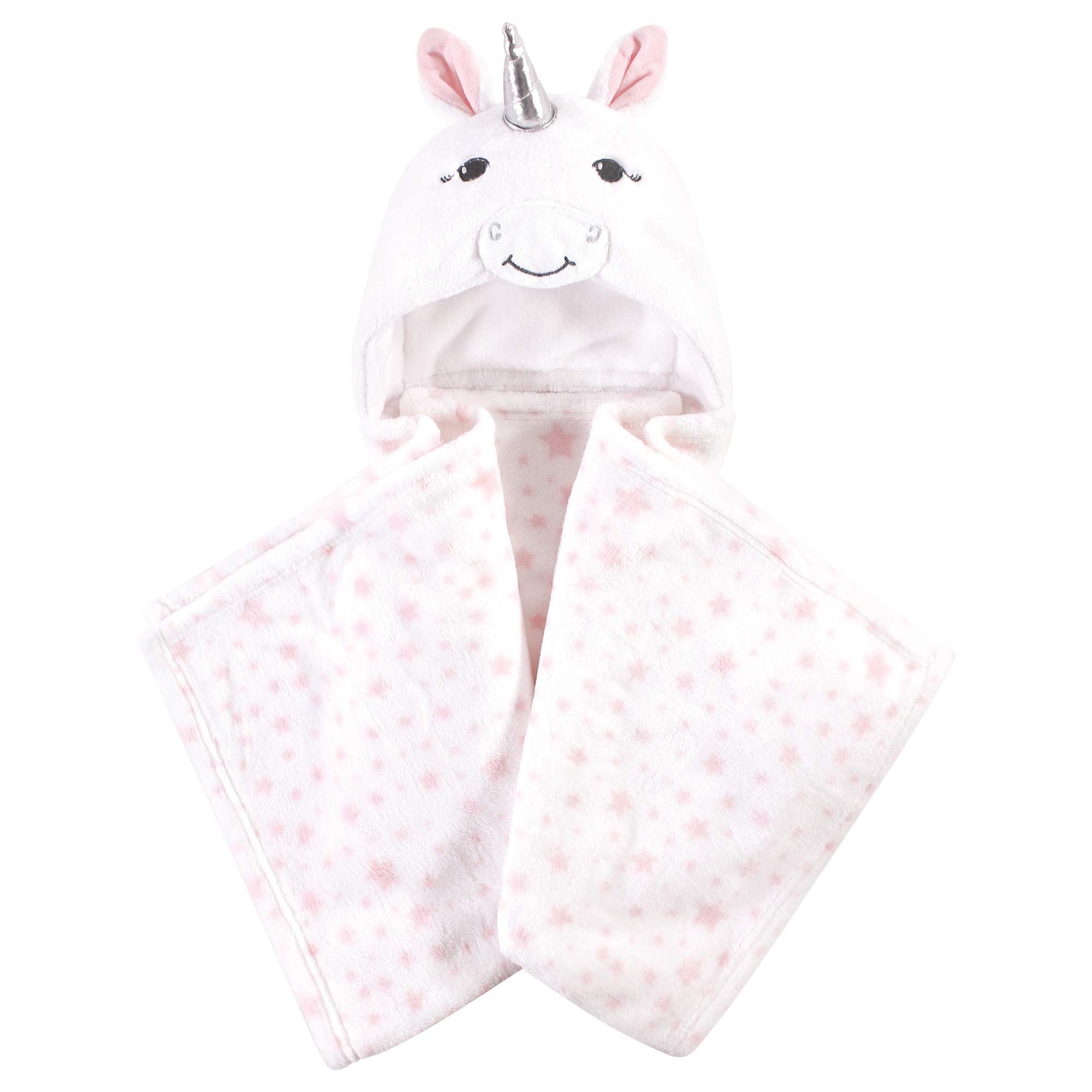 Hudson Baby Unisex Baby and Toddler Hooded Animal Face Plush Blanket, White Unicorn, One Size