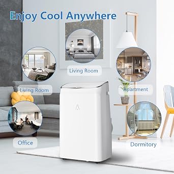 14000 BTU Portable Air Conditioner with 3-in-1 Cooling and Dehumidifying Functions, Fan Modes, Quiet Operation, Self-Evaporative, Energy-Efficient, Easy Install, Remote Control, 24-Hour Timer
