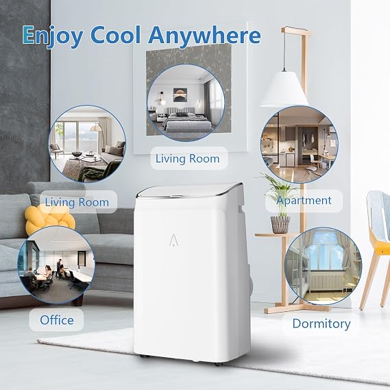 14000 BTU Portable Air Conditioner with 3-in-1 Cooling and Dehumidifying Functions, Fan Modes, Quiet Operation, Self-Evaporative, Energy-Efficient, Easy Install, Remote Control, 24-Hour Timer