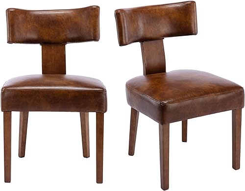 Miniatura 9 de VESCASA Sillas de comedor tapizadas con patas de madera, sillas de comedor acolchadas de piel sintética moderna de mediados de siglo con respaldo