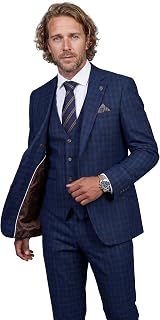 Men’s Navy Blue Windowpane Check Suit Formal 3-Piece Wedding Business Smart Outfit